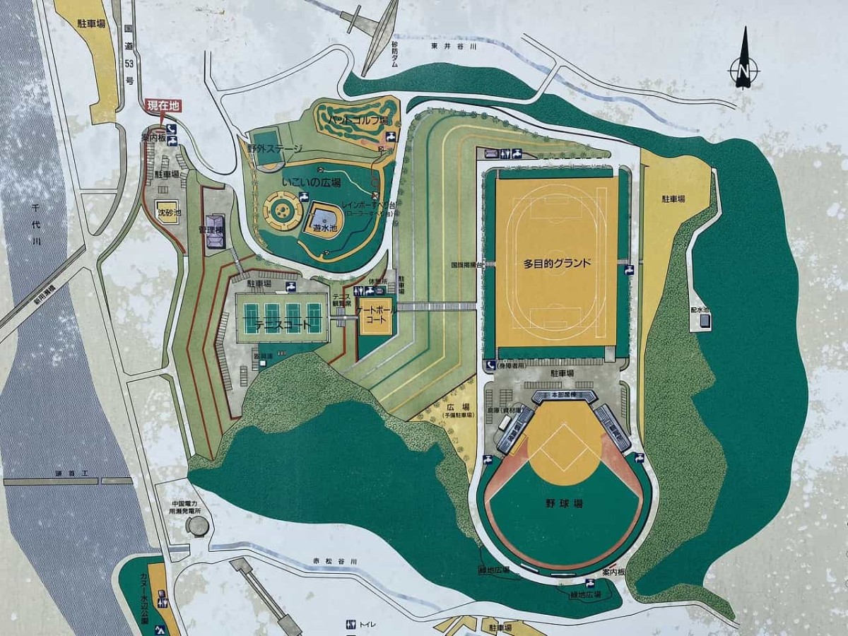 鳥取県鳥取市用瀬町にある『用瀬町運動公園』の案内マップ
