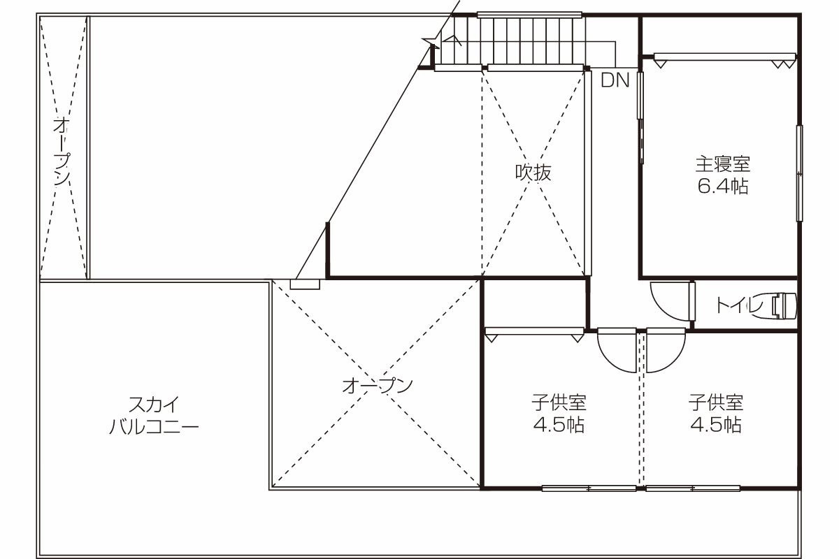 鳥取県のおすすめ工務店「ヤマタホーム クローバー住工房」による新築事例の図面２階