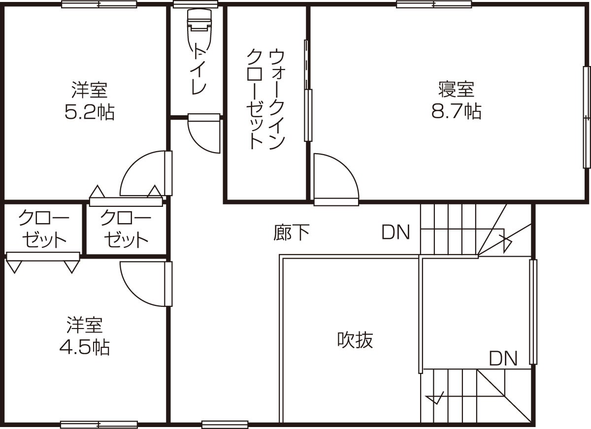 鳥取県米子市のおすすめ工務店「千種建築」による新築事例の2階間取り図