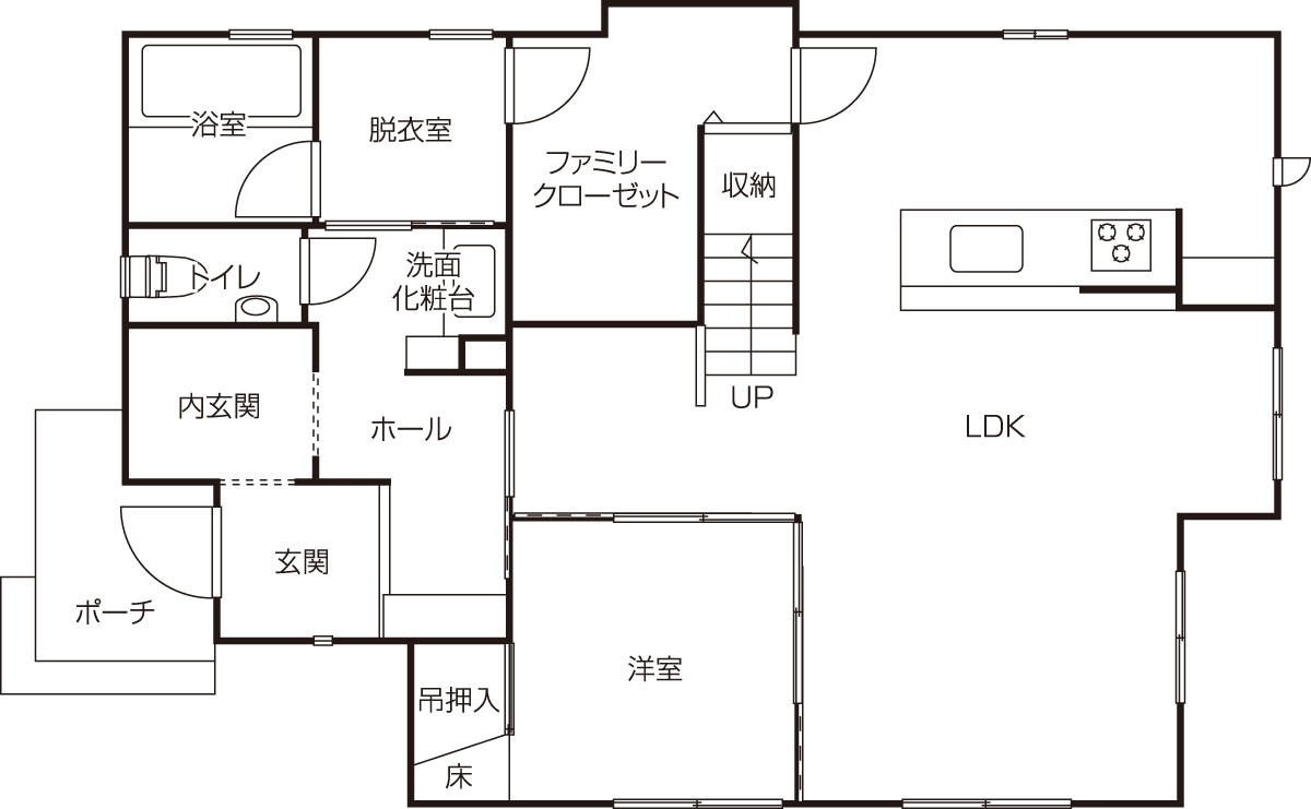 鳥取県境港市のおすすめ工務店「安達建築設計事務所」による新築事例の1階間取り図