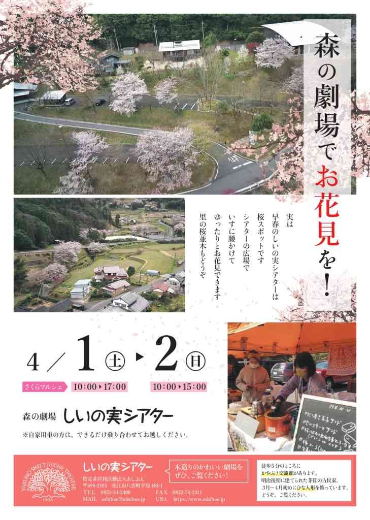 島根県松江市のイベント「 森の劇場でお花見を！／さくらマルシェ」のチラシ