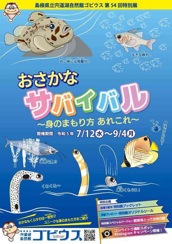 島根県出雲市のイベント「【ゴビウス】第54回特別展「おさかなサバイバル〜身のまもり方あれこれ〜」」のチラシ