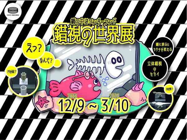 鳥取県倉吉市のイベント「鏡の中はワンダーランド～錯視の世界展」のチラシ