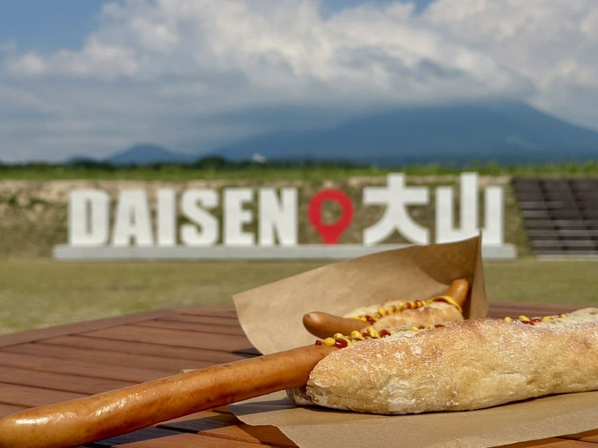 鳥取県伯耆町にあるグルメスポット『テラスザダイセン』の「大山超ロングホットドッグ」
