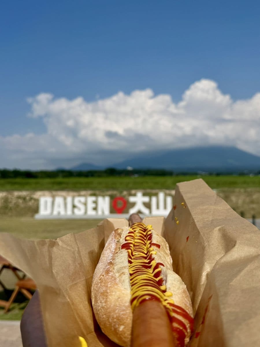 鳥取県伯耆町にあるグルメスポット『テラスザダイセン』の「大山超ロングホットドッグ」