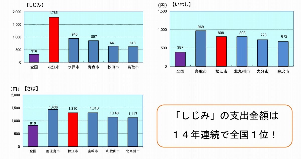 松江市の年間購入金額が高い食品のグラフ