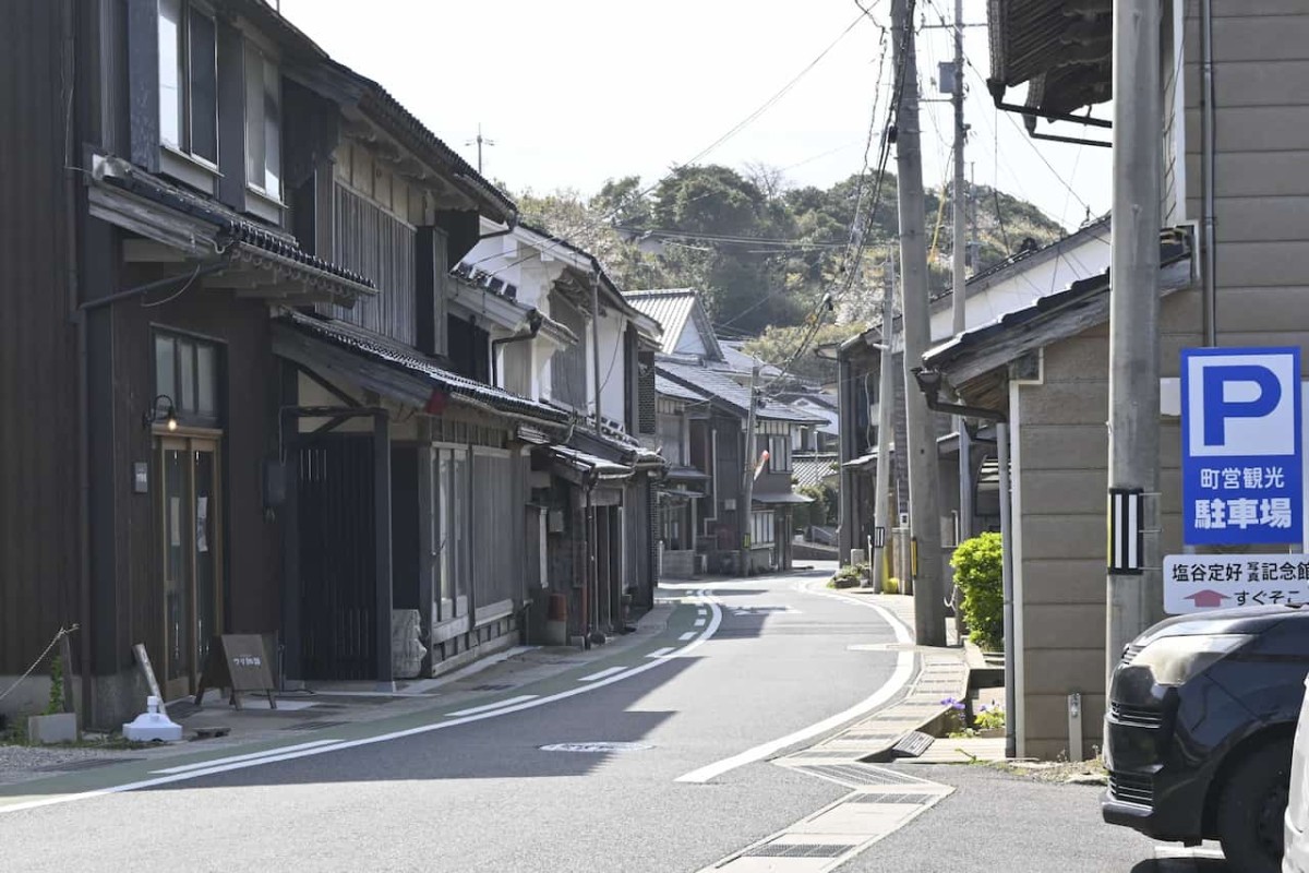 鳥取県東伯郡琴浦町にある『文化屋○□堂』前の通りの様子
