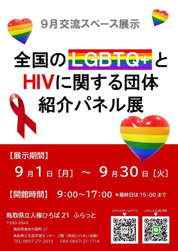 鳥取県鳥取市のイベント「全国のLGBTQ+とHIVに関する団体紹介パネル展」のチラシ