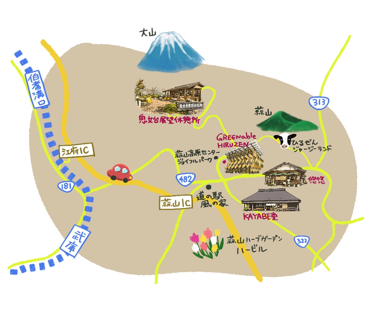岡山県真庭市蒜山エリアの地図