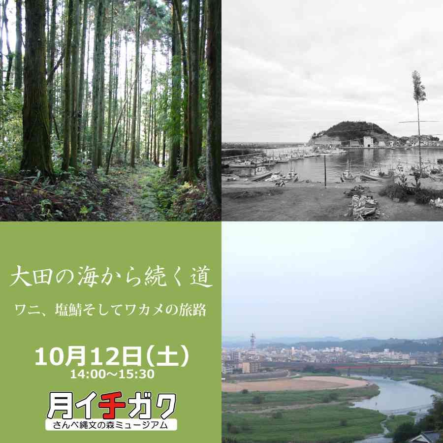 島根県大田市のイベント「【会場参加要予約】月イチガク「大田の海から続く道～ワニ、塩鯖そしてワカメの旅路～」」のチラシ