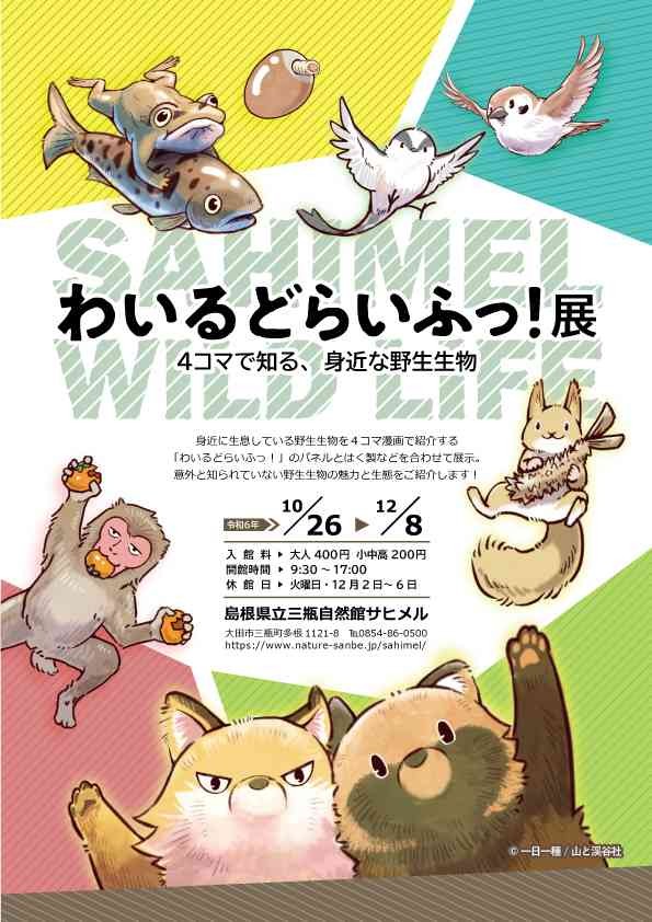 島根県大田市のイベント「期間展示「わいるどらいふっ！～4コマで知る、身近な野生生物～」」のチラシ